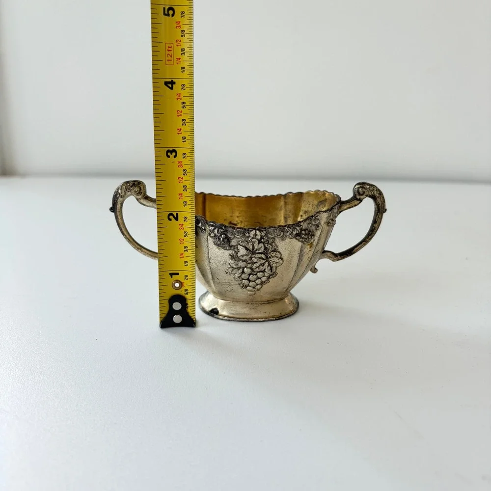 Vintage Silver Plated Creamer and Sugar Bowl Set Grape Motif Made in Japan